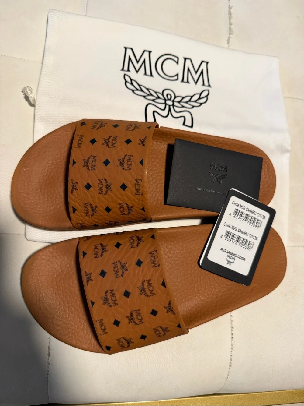 MCM Cognac Monogram Slide Sandals size 8 - Picture 3 of 7